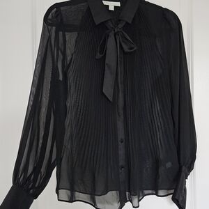 Chic Black Sheer Blouse with Bow by [Brand]